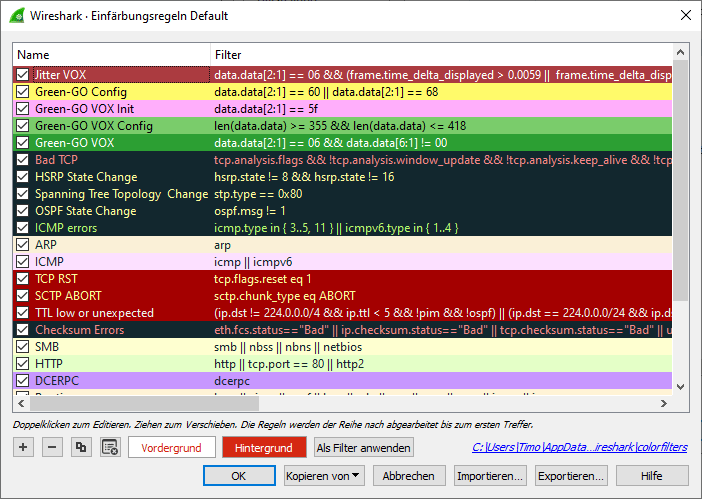 Wireshark Einstellungen - Mitschnitt